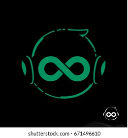 cool abstract cartoon Green Design with headphones and Infinity Symbol