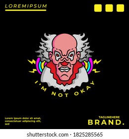 Cool abstract clown illustration for poster, sticker, or apparel merchandise.With tribal and hipster style.