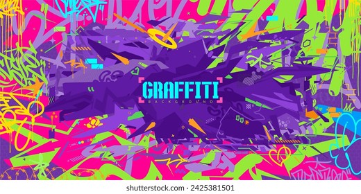 Cool Abstract Colorful Urban Futuristic Hip-Hop Graffiti Street Art Style Vector Background