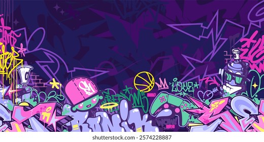 Cool Abstract Colorful Urban Street Art Graffiti Style Vector Illustration Background Template