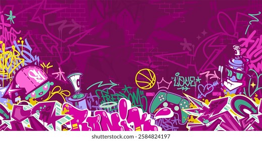 Cool Abstract Colorful Urban Street Art Graffiti Style Vector Illustration Background Template