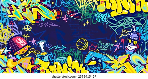 Cool Abstract Colorful Urban Street Art Graffiti Style Vector Illustration Background Template