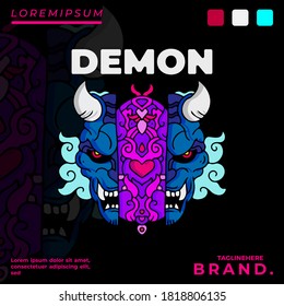 Cool abstract demon illustration for poster, sticker, or apparel merchandise.With tribal and hipster style.