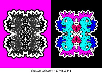 Cool abstract doodle illustration for poster, sticker, or apparel merchandise.With tribal and hipster style.
