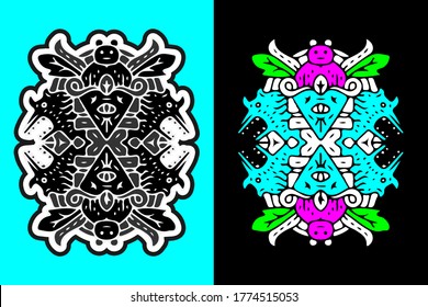Cool abstract doodle illustration for poster, sticker, or apparel merchandise.With tribal and hipster style.