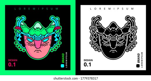 Cool abstract face illustration for poster, sticker, or apparel merchandise.With tribal and hipster style.