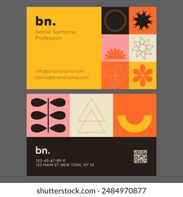 Cool Abstract Geometric Business Card Template. Swiss Design Colorful Pattern. Bauhaus Shapes Background.