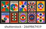 Cool Abstract Geometric Eye Poster. Pop Art Retro Vision Placard. Playful Pattern.
