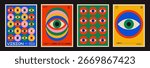 Cool Abstract Geometric Eye Poster. Pop Art Retro Vision Placard. Playful Pattern.