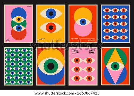 Cool Abstract Geometric Eye Poster. Pop Art Retro Vision Placard. Playful Pattern.