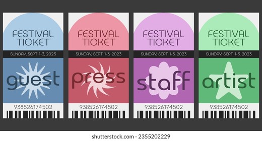 Cool Abstract Geometric Festival Tickets Template. Swiss Design Colorful Pattern. Bauhaus Shapes Background.