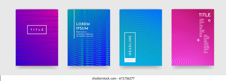 Cool abstract geometric line pattern background for business brochure cover design. Blue, purple and green gradient vector banner poster template