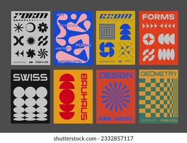 Cool Abstract Geometric Posters Swiss Design Shapes Collection. Vector bauhaus modern geometrical patterns. 