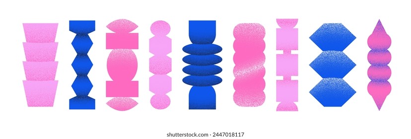 Colección de Formas geométricas abstractas frescas con trabajo de puntos. Textura de grano de semitonos