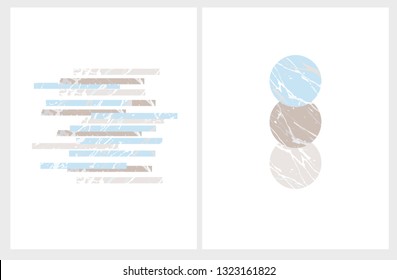 Cool Abstract Geometric Vector Art. Horizontal Stripes Isoletad on a White Background. Vertical Compostiotion Made of Dots. Beige, Brown, Blue And White Color Modern Design. Creative Abstract Posters.