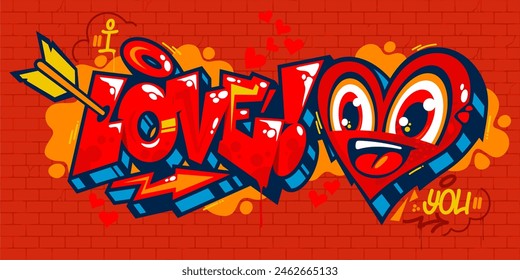 Cool Abstract Graffiti Style I Love You Lettering With Heart Art For Happy Valentines Day Or Wedding