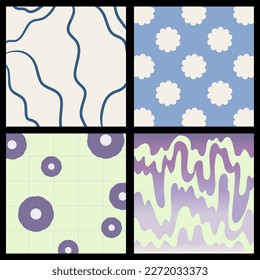 Cool Abstrakte Groovy Blumenmuster Y2k Stil. Trendy Funky Hintergründe.