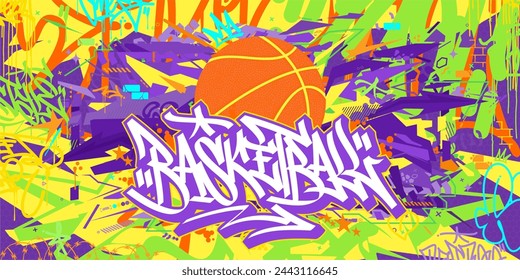 Cool Abstract Hip Hop Urban Street Art Graffiti Style Word Basketball Vector Illustration