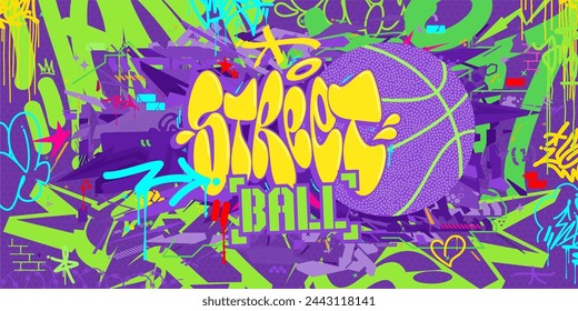 Cool Abstract Hip Hop Urban Street Art Graffiti Style Basketball Vector Illustration