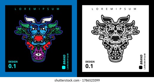 Cool abstrakte Monstergrafik für Plakate, Aufkleber oder Bekleidungsartikel.Mit Stamm- und Hipster-Stil