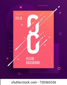 Cool abstract numbers poster with minimal design. Number 8. Abstract background with modern bright geometric elements. Dynamic liquid ink splashes number. Eps10 vector template for your art