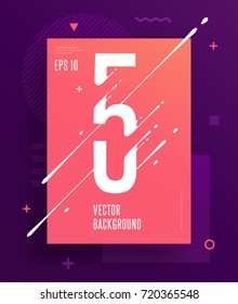 Cool abstract numbers poster with minimal design. Number 5. Abstract background with modern bright geometric elements. Dynamic liquid ink splashes number. Eps10 vector template for your art