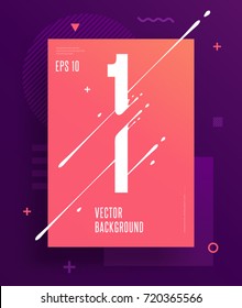 Cool abstract numbers poster with minimal design. Number 1. Abstract background with modern bright geometric elements. Dynamic liquid ink splashes number. Eps10 vector template for your art