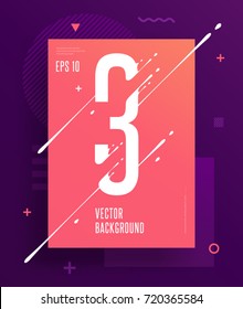 Cool abstract numbers poster with minimal design. Number 3. Abstract background with modern bright geometric elements. Dynamic liquid ink splashes number. Eps10 vector template for your art