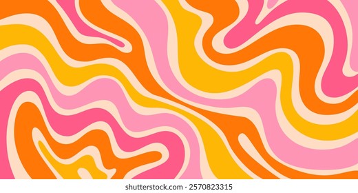 Cool Abstract Psychedelic Background. Vector Design Groovy Pattern Y2k Texture. Hand Drawn Trippy Backdrop.