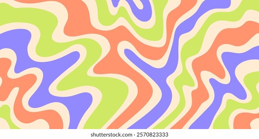 Cool Abstract Psychedelic Background. Vector Design Groovy Pattern Y2k Texture. Hand Drawn Trippy Backdrop.