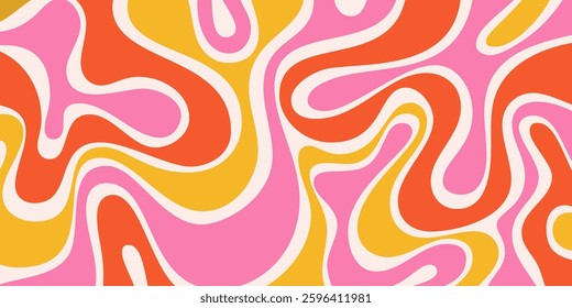 Cool Abstract Psychedelic Groovy Pattern Art. Y2k Trippy Texture Vector Design. Wavy Background.
