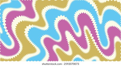 Cool Abstract Psychedelic Zigzag Background, Vector Design Groovy Pattern Y2k Texture, Hand Drawn Trippy Backdrop