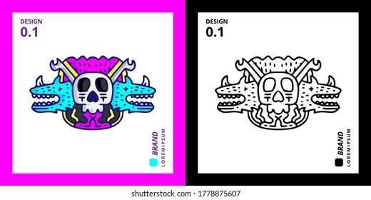 Cool abstract skeleton head doodle illustration for poster, sticker, or apparel merchandise.With tribal and hipster style.