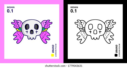Cool abstract skeleton head doodle illustration for poster, sticker, or apparel merchandise.With tribal and hipster style.