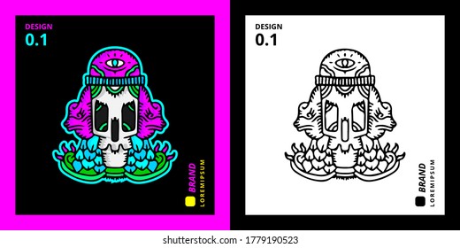 Cool abstrakte Skelettköpfe, doodle Illustration für Plakate, Aufkleber oder Bekleidungsartikel.Mit Stamm- und Hipster-Stil.