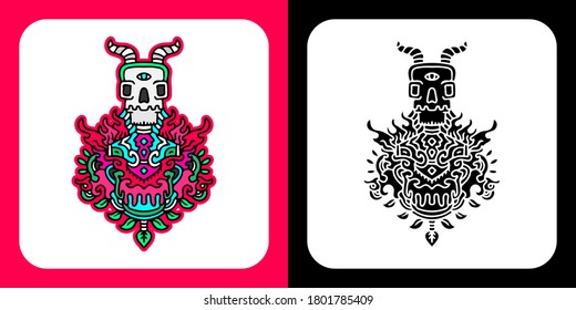 Cool abstract skull illustration for poster, sticker, or apparel merchandise.With tribal and hipster style.