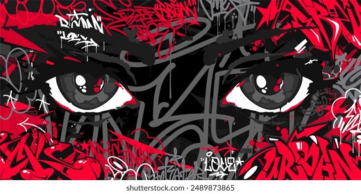 Cool Abstract Urban Futuristic Street Art Graffiti Style Background With Big Eyes Illustration