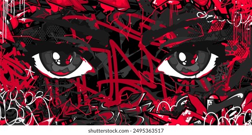 Cool Abstract Urban Futuristic Street Art Graffiti Style Background With Big Eyes Illustration