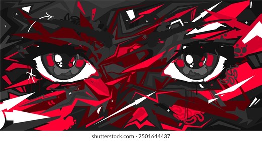 Cool Abstract Urban Futuristic Street Art Graffiti Style Background With Big Eyes Illustration