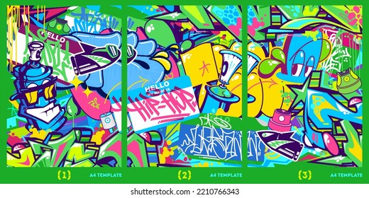 Cool Abstract Urban Graffiti Style A4 Poster Vector Illustration Background Template