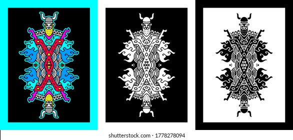 Cool abstract viking doodle illustration for poster, sticker, or apparel merchandise.With tribal and hipster style.