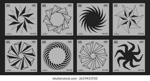 Cool Abstract Y2K Shapes Art. Retrofuturism Covers Vector Design. Acid Rave Posters.