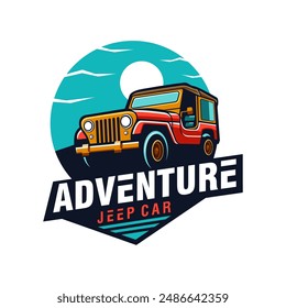 Cool adventure jeep car badge vector illustration.