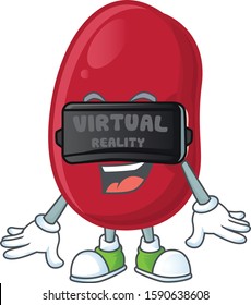 cool adzuki beans character with Virtual reality headset