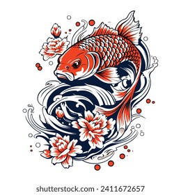 Diseño de tatuajes de pescado fresco y estético colorido koi NO AI