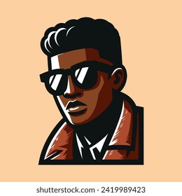 Cool African Young Man wearing Sunglasses Vector Icon Illustration. African American Young Man Cartoon Character Mascot Clipart. Fashion Vector Illustration in Flat Cartoon Style.