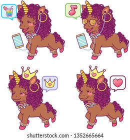 Cool afro unicorns with different expressions