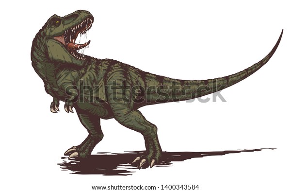 口を開けたイラストを持つ かっこいい攻撃的な恐竜ティラノサウルス のベクター画像素材 ロイヤリティフリー 1400343584