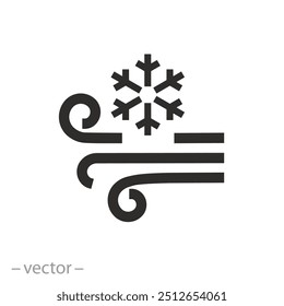 Aire fresco del icono del acondicionador, viento frío del flujo, copo de nieve con las líneas del remolino, congelación, Ilustración vectorial plana