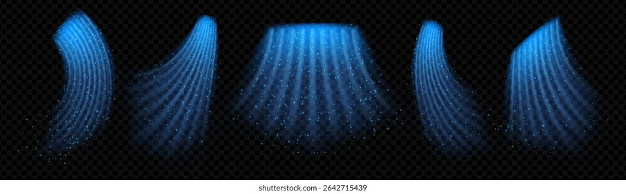 Cool air swirl with icy wind trail and sparkling breeze. Fresh flow, suction and misty vortex suggest purification and frost effect. Abstract vector for AC, ventilation or winter energy themes.